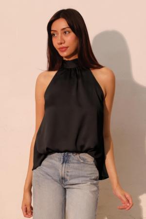 Hammered Satin Halter Bubble Top