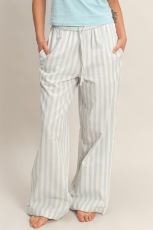 Vertical Striped Elastic Pants With Side Pockets